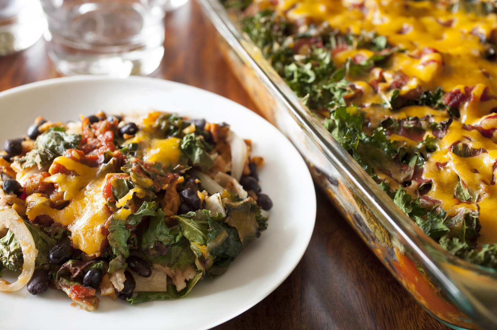 Easy Enchilada Casserole with Kale and Sweet Potatoes Dinner Recipe