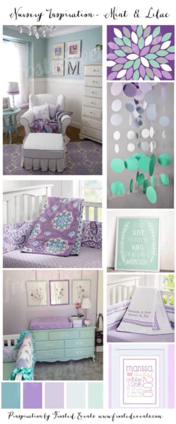 Nursery Inspiration - I love this Mint and Lilac Nursery Design board, perfect for baby girl beautiful crib bedding